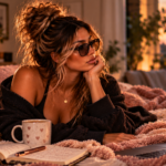 Woman journaling quietly in bed with her dog beside her, representing the realization that growth sometimes means recognizing you were never meant to remain where you once settled.