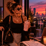 Woman standing beside packed luggage with her dog at sunset, ready to walk away, representing the strength, self-respect, and clarity that come from choosing yourself and leaving what no longer serves you.