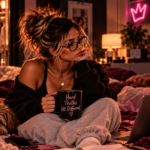 Woman sitting quietly with her dog in a warm, moody bedroom, reflecting on the hard truth that sometimes someone leaving is the closure you were waiting for.
