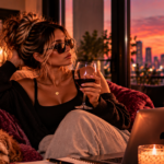 Woman relaxing confidently in a warm, upscale apartment with her dog beside her, representing the shift in power that comes from knowing your worth and being willing to walk away.