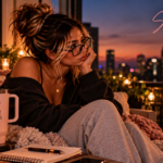 Woman sitting quietly on a balcony overlooking the city, representing the realization that someone’s absence, lack of effort, and continued silence can communicate an answer without a single word being said.