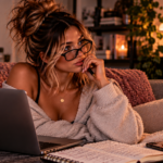 Woman thoughtfully analyzing relationship patterns with her laptop and notes, representing the difference between someone giving temporary attention and showing genuine interest through consistent effort, intention, and actions.