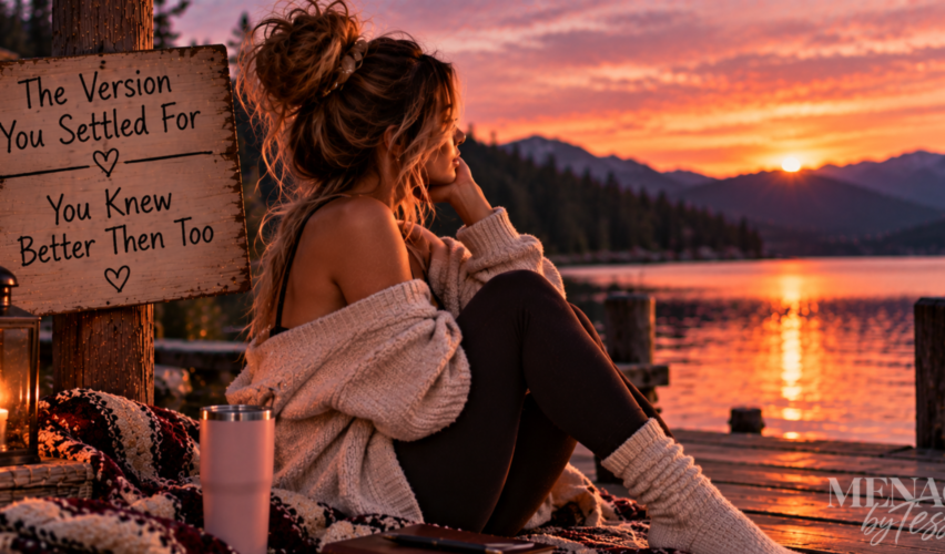 Woman sitting quietly on a lakeside dock at sunset, reflecting on choices she once tolerated, representing the hard realization that sometimes you recognized what was wrong long before you were ready to act on it.