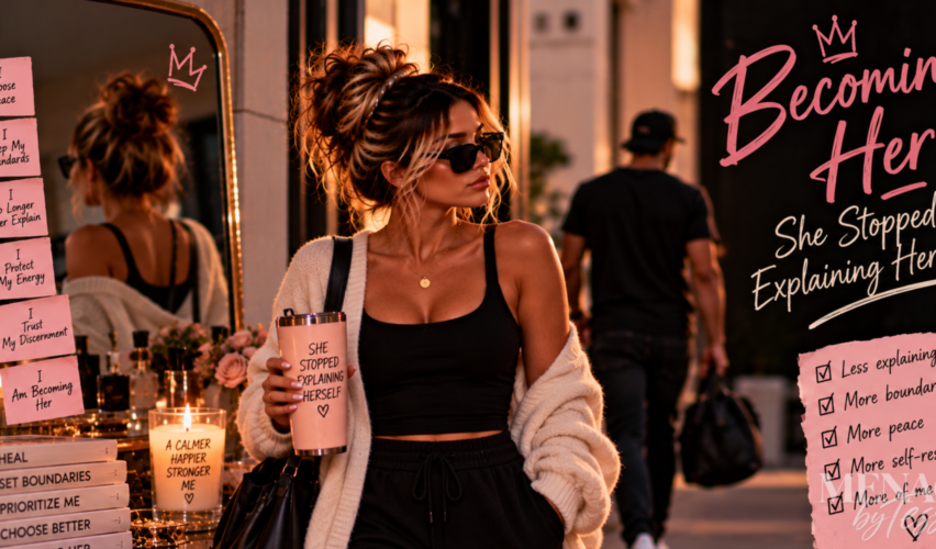 Woman confidently walking forward as a man leaves in the background, representing the growth that comes from setting boundaries, protecting your peace, and realizing you no longer need to explain or justify your choices.
