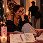 Woman sitting thoughtfully as a man walks away, surrounded by reminders of repeated relationship behaviors, representing the hard truth that sometimes the real problem isn’t one person—it’s the unhealthy pattern that keeps repeating.