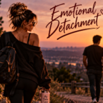 Woman walking away as a man takes a separate path at sunset, representing the peaceful choice to let someone go without blaming or villainizing them, while accepting that two people can simply be meant to move in different directions.