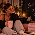 Woman sitting thoughtfully beside her dog surrounded by reminders about boundaries and higher standards, representing the reality that choosing self-respect can come with loss, discomfort, and difficult decisions, but protecting your peace is worth the price.