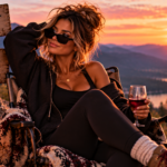 Woman relaxing confidently with a glass of wine at a peaceful mountain overlook, representing the growth that comes from no longer arguing, overexplaining, or fighting to be understood and instead choosing peace.
