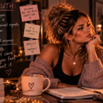 Woman confronting a list of uncomfortable truths about a relationship, representing the realization that reality remains true regardless of how painful, disappointing, or difficult it may be to accept.