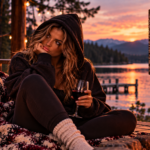 Woman sitting beside a lakeside fire with a glass of wine, reflecting on the hard truth that recognizing what needs to change is only the beginning—choosing to actually change it is the next step.