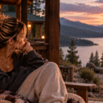 Woman sitting quietly on a cabin porch as a man walks away with his belongings, representing the painful realization that deep down, she already knew the relationship was ending and deserved better.