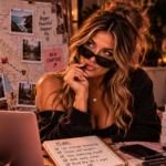 Woman planning her next chapter beside a map filled with boundaries, goals, and reminders to protect her peace, representing the choice to prioritize self-respect even when her feelings make walking away difficult.