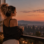 Woman standing alone on a balcony overlooking the sunset, representing the importance of recognizing where your energy is being drained and choosing to protect your time, attention, and peace.