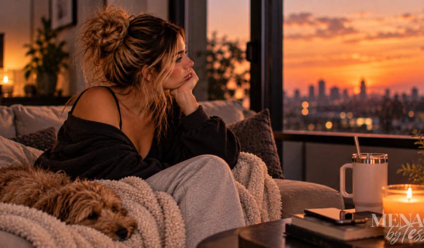Woman sitting quietly with her dog while looking out at the sunset, reflecting on how someone’s silence can reveal where their attention, effort, and priorities truly lie.