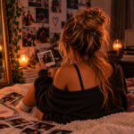 Woman sorting through old photos and reminders of a past relationship, reflecting on how emotional intensity can be mistaken for genuine connection while unlearning old patterns.