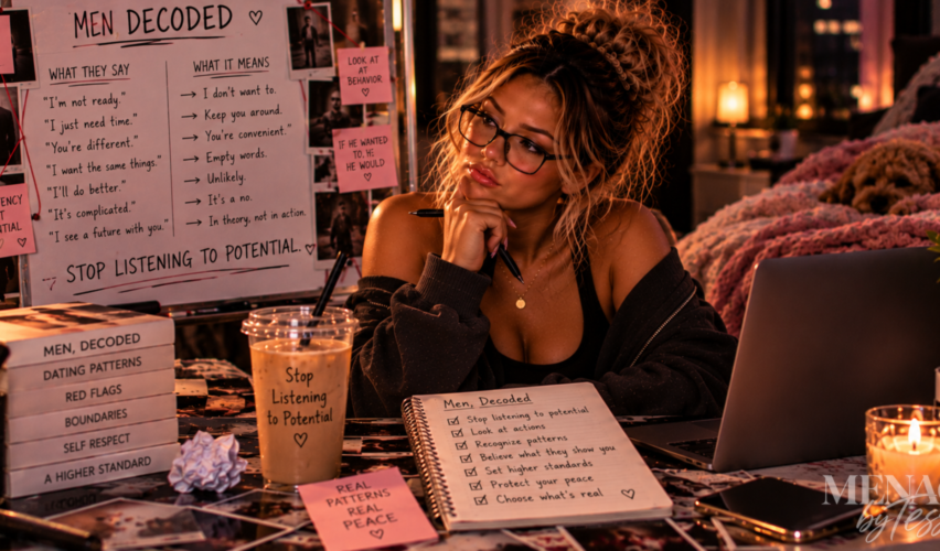 Woman analyzing the difference between words and behavior, highlighting why consistent actions matter more than someone's potential or promises.