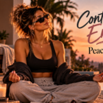 Woman meditating beside a peaceful infinity pool at sunset, representing the choice to protect her energy, prioritize inner peace, and stop giving attention to things that disturb her well-being.