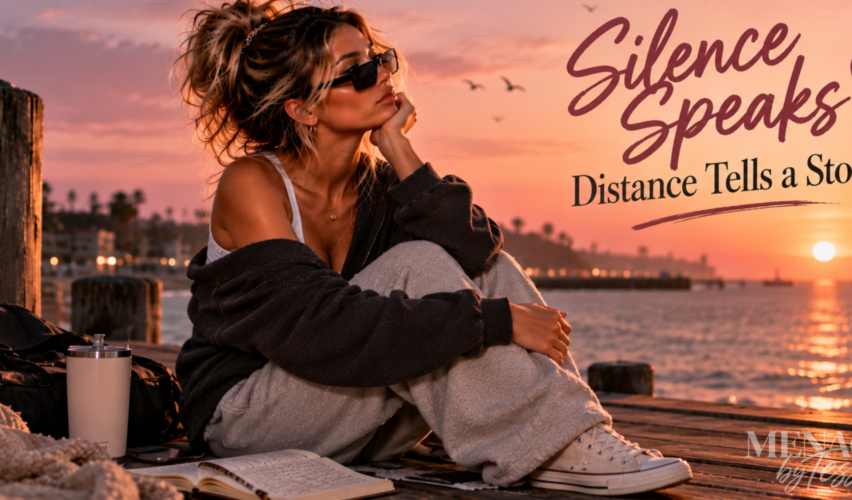 Woman sitting alone on a pier overlooking the water at sunset, representing how someone's silence and growing distance can reveal truths that their words never did.