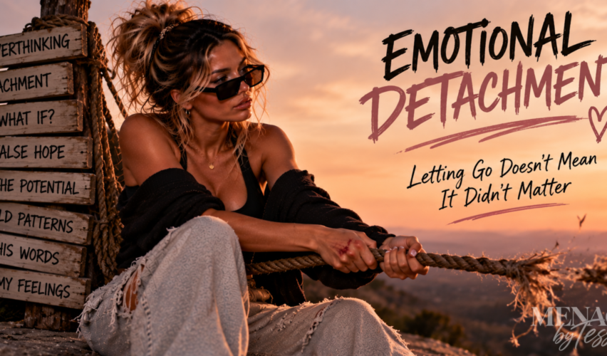 Woman gripping a fraying rope so tightly it has injured her hand, representing the painful truth that letting go can be necessary even when the relationship, memories, and feelings still mattered.
